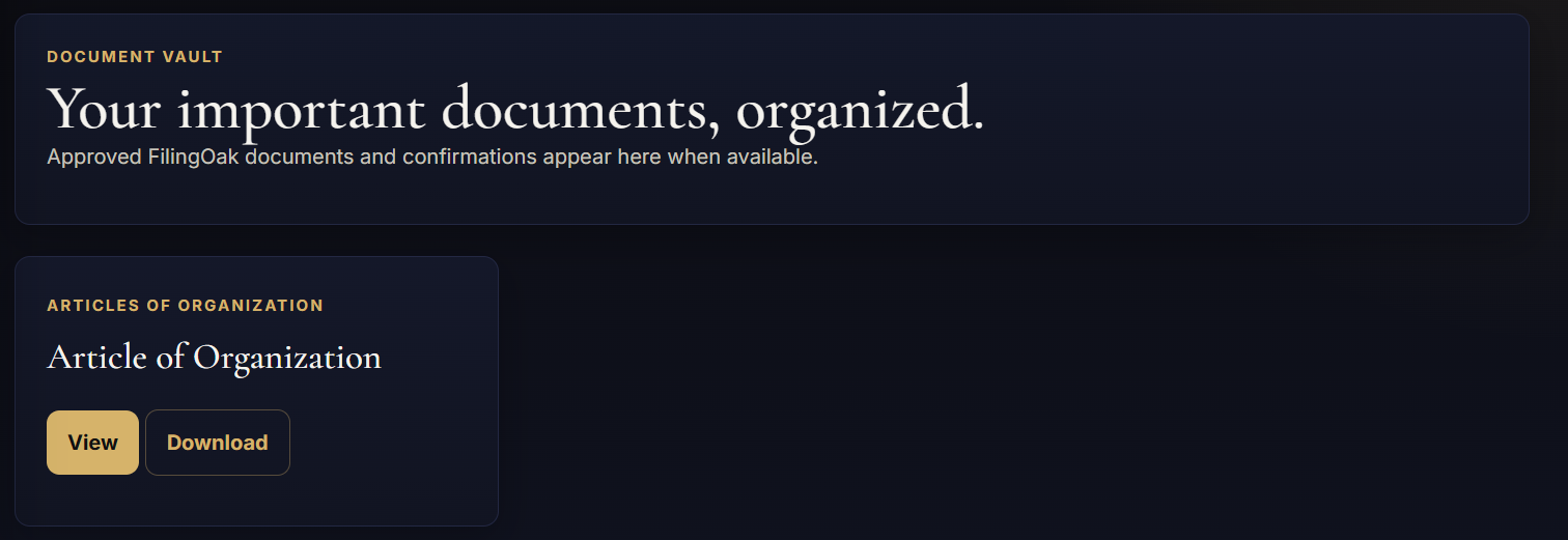 FounderVault document vault showing important business documents