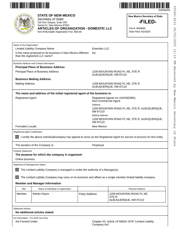 Articles of Organization preview